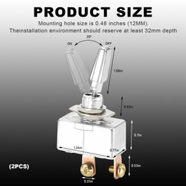 KVAEY 2 PCS Heavy Duty Toggle Switch, 50A 12V 2 Pin SPST Toggle Switch with Screw Terminal, 2 Position ON Off Rocker Toggle Switch for Car Marine Boat Truck, Car Accessories