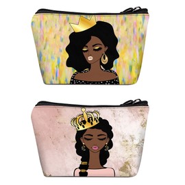 BDAWQUG 2 Pieces Drippin Melanin Makeup Bag Zipper Pouch Travel Cosmetic Organizer for Black Women Pride - Gifts Black History Magic Afro