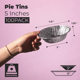 Fit Meal Prep 100 Pack 5" Aluminum Foil Pie Pans, 5 inch Disposable Aluminum Baking Pie Pan, Deep Foil To Go Food Storage Containers Freezer Safe for Catering, Packaging