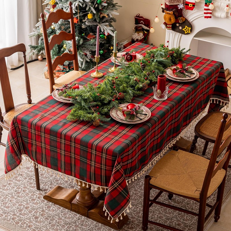 JIALE - Mantel rectangular de cuadros de algodón y lino