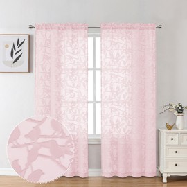 OVZME Anji Textured Blush Sheer Curtain 72 inch Length 2 Panels Set, Elegant Farmhouse Semi Sheer Dining Curtains for Living Room, Dual Rod Pocket, W38 x L72