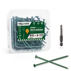 WELLOCKS Deck Screws 4-1/2", Wood Screws #10×4-1/2", Green 246 PCS, Superior Rust Resistant, Epoxy Coated, Above 1000 Hour Salt Spray Coating T25 Torx Star Bit Included for Outdoor Wood Fence