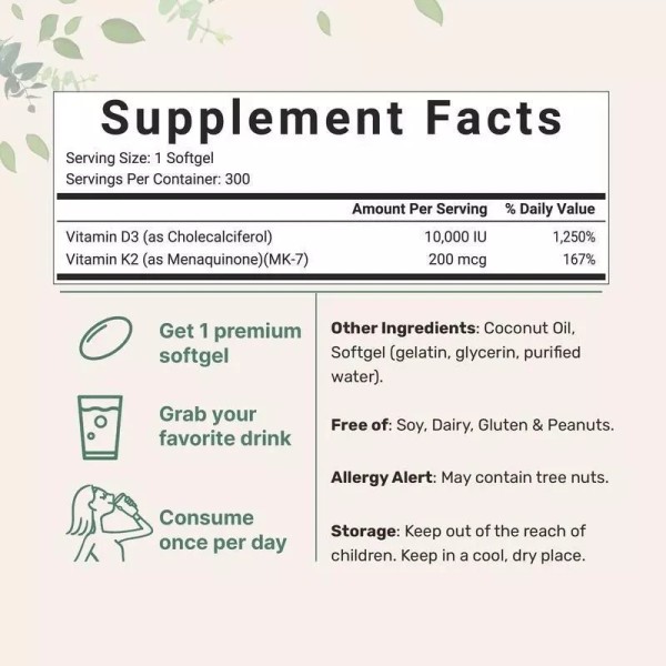 Does not apply Vitamin D3 K2 Supplement Softgels,300 pcs Vitamin