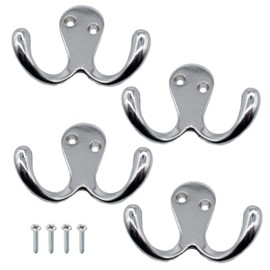EAI Double Robe Hook for Coats Bath Towels 55x76mm Pack of 4 (Polished Chrome)