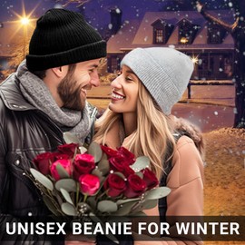 PFFY 2 Packs Unisex Beanie Hats for Men Women Knit Cuffed Plain Winter Beanies Skull Cap Black+White