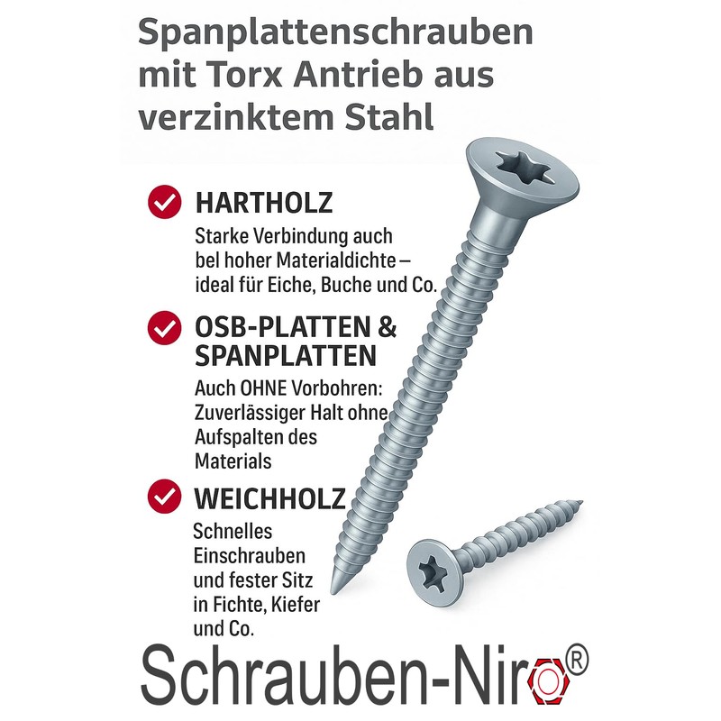 Wood Screws 3.5 x 16 mm Galvanised with Torx Countersunk