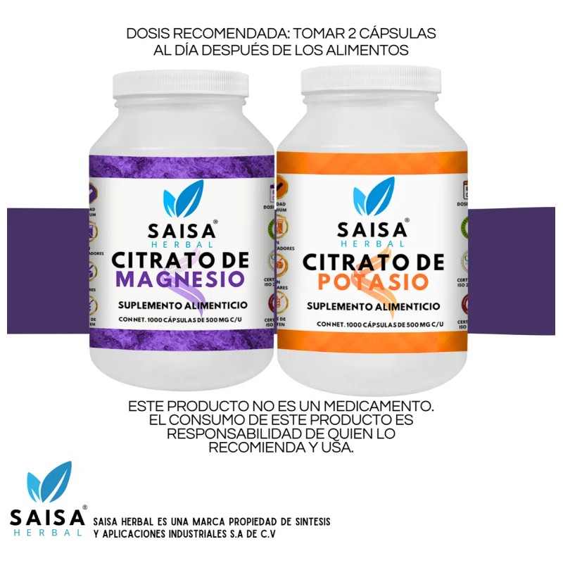 Citrato De Magnesio Y Citrato De Potasio 1000 Cáps C/u.