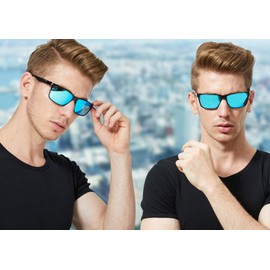 DUCO Men's Polarised Sunglasses with Rectangular Metal Frame and Carbon Fibre Glasses Legs UV400 CAT 3 8206, black frame blue lens