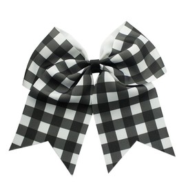 Checkered Plaid Cheer Bow Buffalo Plaid Ponytail Holder Plaid Cheerleading Bow Checkerboard Hair Ring Tie PHB12 (A0-Black White)