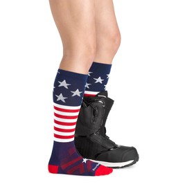Darn Tough Kids Captain Stripes OTC Lightweight Ski & Snowboard Sock (Style 3801) - Stars and Stripes, Large
