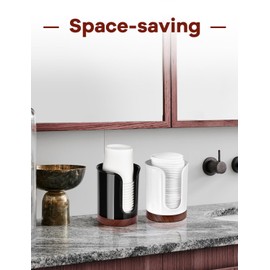 Premium Bathroom Cup Dispenser Countertop - Paper Cup Holder for 5 6 oz Bathroom Cups, Bathroom Storage Organization - PC/Walnut, Black, Pack of 1