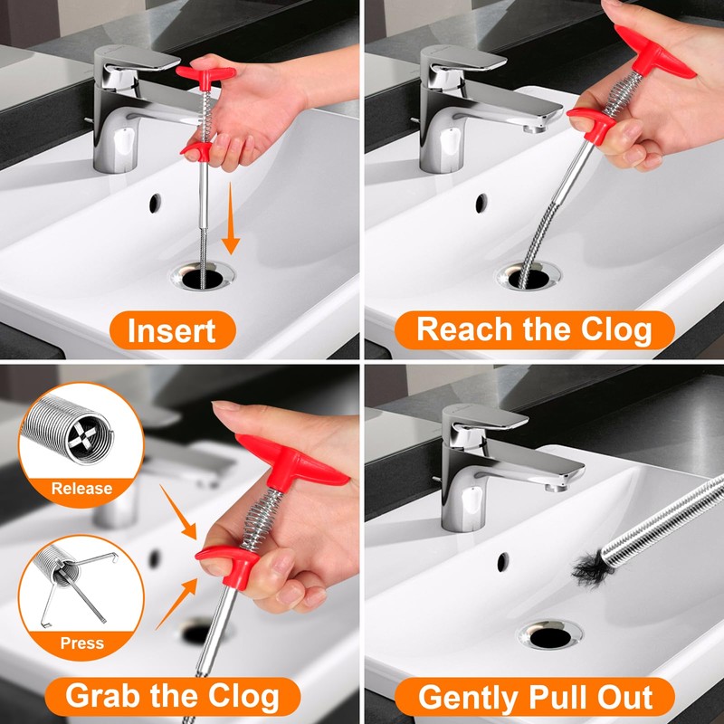 Drain Clog Remover, 25inch Drain Snake Hair Remover(3pcs), Hair Catcher