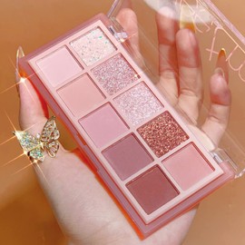Mysense 10 Colors Eyeshadow Palette,Matte&Glitter Eyeshadow Makeup,Pink Eye Black Pink Eyeshadow Shades,Naturing-Looking,High Pigment Waterproof Eye Shadow Palette,03