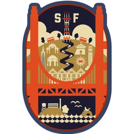 Die Cut Sticker San Francisco, California, Icons of The City, Contour Vinyl Sticker 3 to 6 inches, (Waterproof Decal for Cars, Water Bottles, Laptops, Coolers), Large