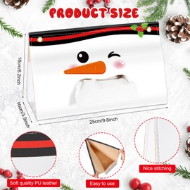 Tioncy Christmas Tissue Box Cover Rectangular PU Leather Tissue Box Holder for Napkin Decorative Facial Tissue Case Organizer for Christmas Bathroom Office Car Home Countertop(Snowman)