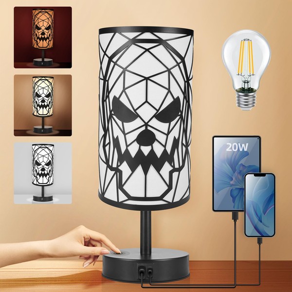LAMPYLIFE Black Skull Lamp with 20W USB C and A