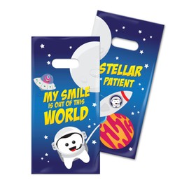 Practicon Tootie in Space 6" x 12" Dental Giveaway Bag, Dental Hygiene Patient Care Goodie Bag, Dentist Office Plastic Gift Bags, 100 Pack