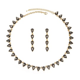 Ever Faith Sparkled Bridal Prom Jewellery Set for Women Rhinestone Teardrop Choker Necklace Dangle Earrings for Bridesmaid Crystal Costume Accessories for Wedding Party Gray Gold-Tone