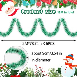 Aitsite 12 m / Pack of 6 Tinsel Christmas Tree, Tinsel Green Christmas Decoration Christmas Tree Garland Christmas Decoration Party Christmas Decoration Hanging Birthday Party Decoration