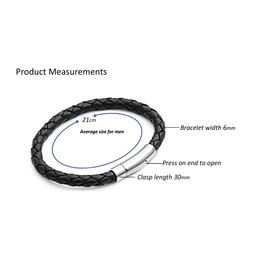 Tribal Steel Black Plaited Leather Bracelet for Men - Mens 21cm Leather Bracelet with Riveted Stainless Steel Rocker Clasp