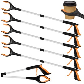 Tottist 6 Pack 32 Inch Commercial Trash Grabber for Elderly Assist, Heavy Duty Lightweight Reacher with Ergonomic Handle & Non-Slip Grip, Multi-Use Outdoor Home Garden Cleanup Mobility Aid Tool