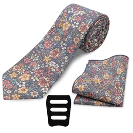 GHTIYLP Floral Mens Tie Set Cotton Printed Necktie and Pocket Square Set for Men (Wildflower Meadow)