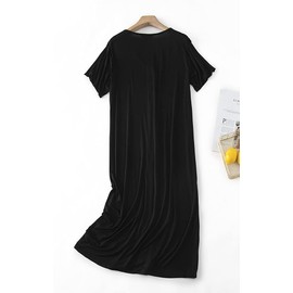 CHUNG Women Short Sleeve Nightdress Button Down Nighties Ladies Nightgown Soft Baggy Pyjamas UK Size Black S