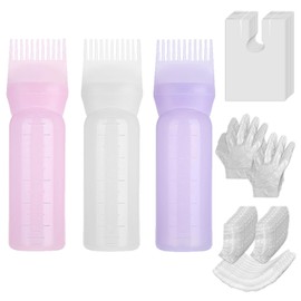 3 Stück Applikator Flasche Haare, 120ml Hair Oil Applicator Bottle mit Abgestufter Skala, Haarfärbebürste Flasche, Ölkamm Haarwerkzeuge, Wurzelkamm-Applikatorflasche, Haarfärbemittel Pinsel Flasche
