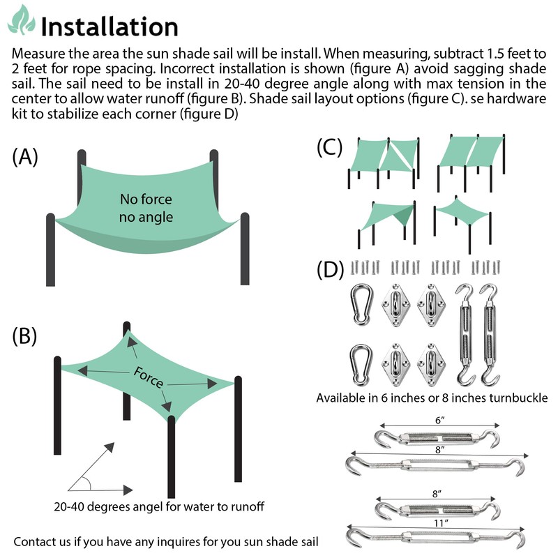 SunnyRoyal 9'x13' Waterproof Sun Shade Sail Rectangle with Hardware Kits