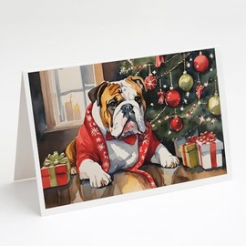 Caroline's Treasures DAC2649GCA7P English Bulldog Cozy Christmas Greeting Cards Pack of 8 Blank Cards with Envelopes Whimsical A7 Size 5x7 Blank Note Cards