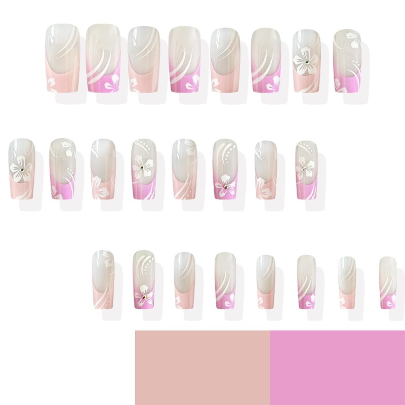 IMRAIN Press on Nails Long Square Fake Nails Pink French
