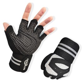Workout Gloves for Men and Women,Ventilated Weight Lifting Gym Gloves with Wrist Wrap Support,for Weightlifting,Full Palm Protection,Training,Fitness,Hanging (Grey, Medium)