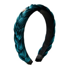 Alpenflüstern Helena Women's Costume Headband Velvet Braided Look – Women's Hair Accessories Braided with Pearl Ornament, Hair Band Non-Slip for Dirndl (in Traditional Colours) ADV133 (Petrol))