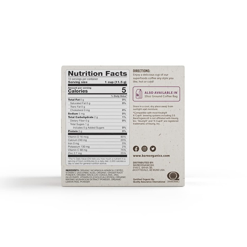 BAREORGANICS DAILY DEFFENSE COFFEE with Superfoods (10 Count Single Serve