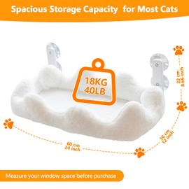 Homegroove Cat Window Perch, 24 x 12 Inch Foldable Cat Hammock for Window with 4-Sided Bolster & 4 Large Suction, Cloud Shape Cordless Window Bed for Indoor Cats (White, Large(24'' x 12''))