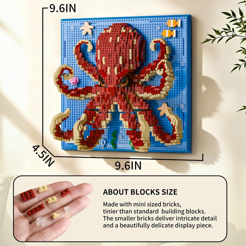 Octopus Wall Art Building Sets for Adults,3D Mini Octopus Building