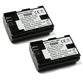 Wasabi Power LP-E6, LP-E6N Battery (2-Pack) for Canon EOS 5D Mark II/III/IV, 5DS, 5DS R, 6D, 6D Mark II, 7D, 7D Mark II, 70D, 80D, 90D, R, R5, R6, Ra, XC10, XC15, BMPCC 4K, BMPCC 6K