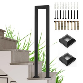 Bruxter Black Sturdy Non-Slip U-Shaped Safety Guardrail, Equipped with Decorative Cover, Retro Industrial Iron Handrail, Stylish & Safe Grab Bars, for Indoor and Outdoor Steps