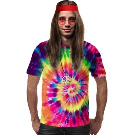 MOVINPE Hippie Costume Hippie T-Shirt Hippie Wigs Set for Women Men - Hippie Sunglasses Peace Necklace Headband - Rock Star Party Rockstar Day -60s 70s 80s 90s Accessories