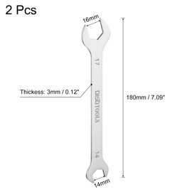 sourcing map 2pcs Thin Open End Wrench 14mm x 17mm Metric Sandblasting Plated 3cr13 Stainless Steel, Double Ended Slim Spanner for Household Maintenance and General Repairs