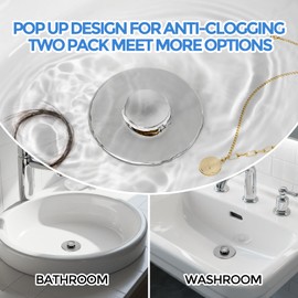 zaa Bathroom Sink Stopper - 2Pack Bathroom Sink Drain Strainer,Pop Up Bathroom Drain Stopper with Anti-Clogging Filter Basket,for 1.05~1.65 in U.S.Standard Basin Drain Holes,Silver