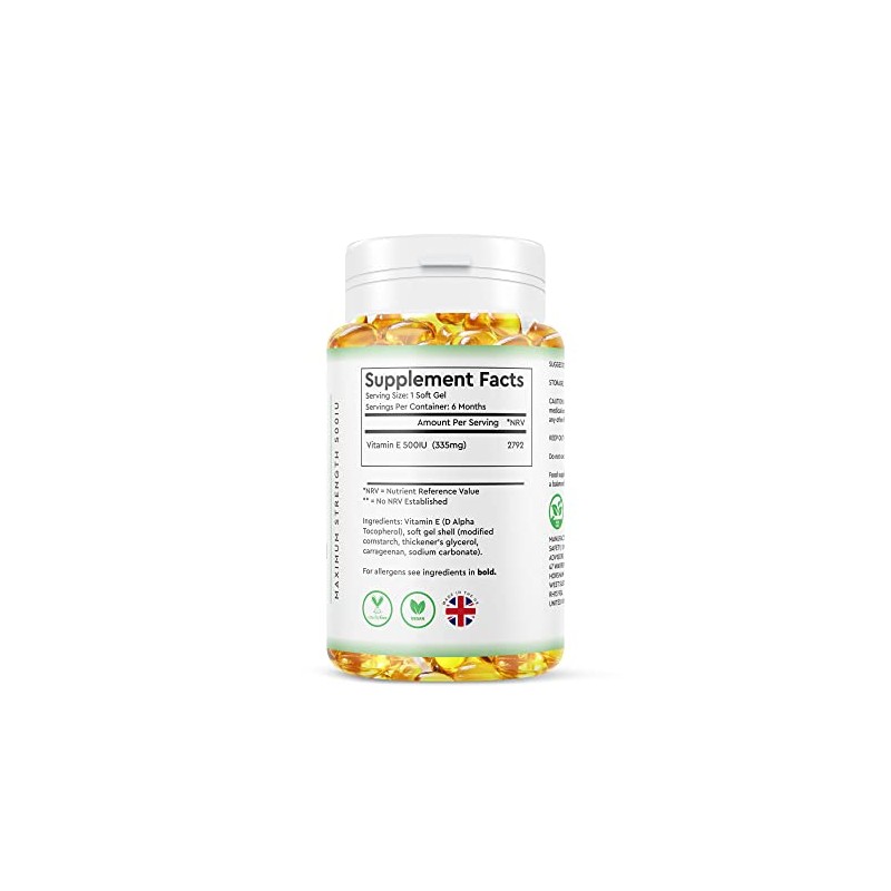 Vitamin E 500IU Vegan Softgels - 6 Month Supply 180ct