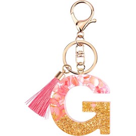 Rohans Pink and Gold Resin Alphabet Initial Letter Keychain, Bag Charm, Key Ring with Lobster Clasp (G)