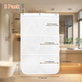 Armuzui 2 Pack Mesh Shower Caddy, 7 Pockets, With 3 Hooks, Hanging, Portable, Quick Drying, Can Store Soap, Shampoo and Cruise Essentials White Shower Organizer