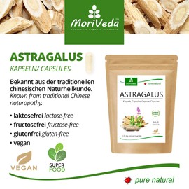 MoriVeda Astragalus Capsules 1600 mg I 90 Pieces I Extract with 112 mg Polysaccharides for Immune System and Cell Protection I Tragant Root Powder I Vegan & Gluten Free