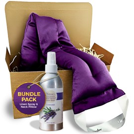 Victoria's Lavender Microwavable Aromatherapy Neck Wrap with Lavender Buds and Flax Seed - Includes Soothing Lavender Pillow and Linen Spray (8 oz) - Ideal Relaxation Gift & Aromatherapy Experience