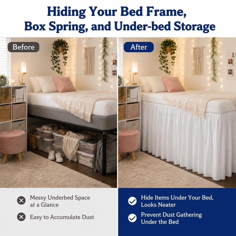 White Platform Dorm Bed Skirt Twin XL 42 Inch Drop,Extra