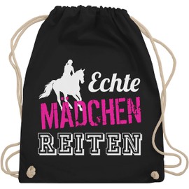 Shirtracer Horse Riding “Real Girls Ride” Gym Bag / Cloth Bag Made of Organic Cotton [German Language Product] - Black -