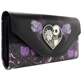 Nightmare Before Jack & Sally Christmas Floral Purse Clutch Coin Pocket & Card Holder, Black
