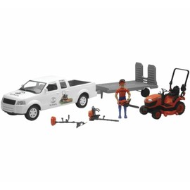 Kubota 1/18 Pickup Truck and Trailer w Mower, Figure & Accessories by New Ray